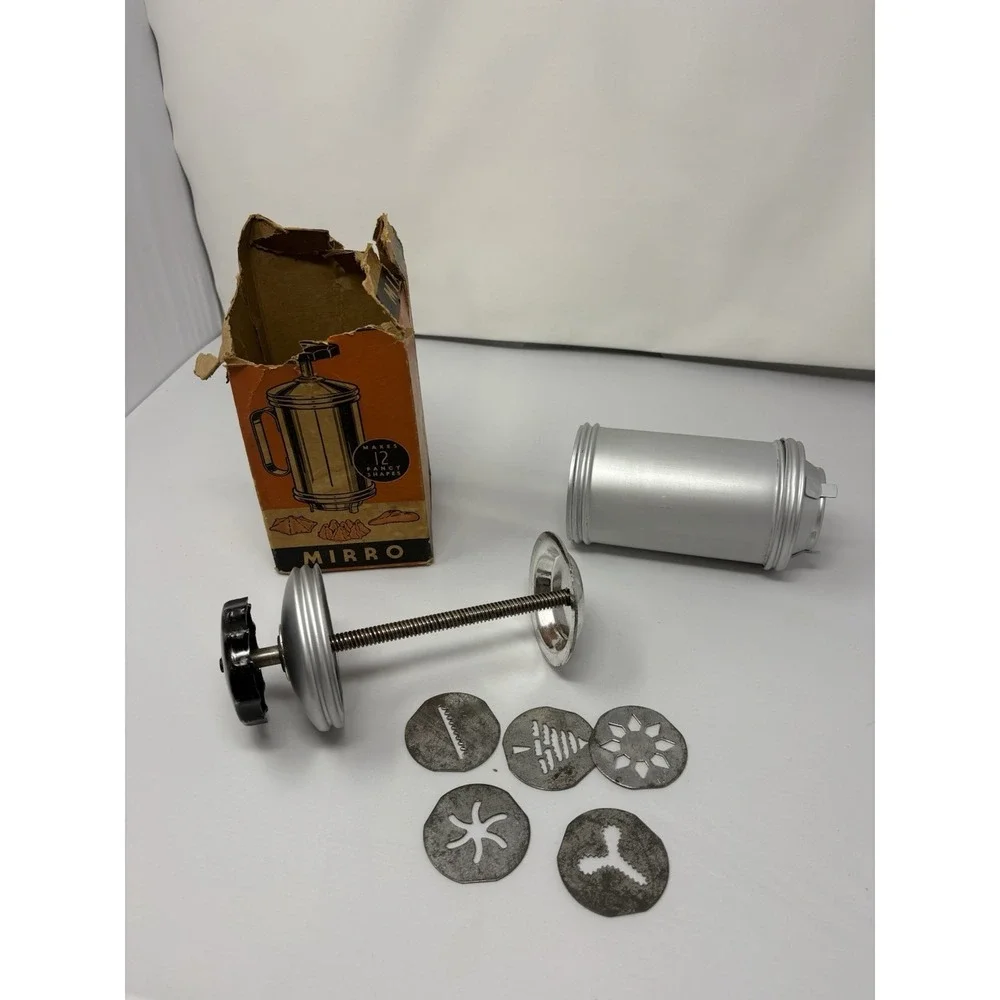 Vtg 1950's Mirro‎ Aluminum Dial Crank LARGE Cookie Press w/ 5 Discs